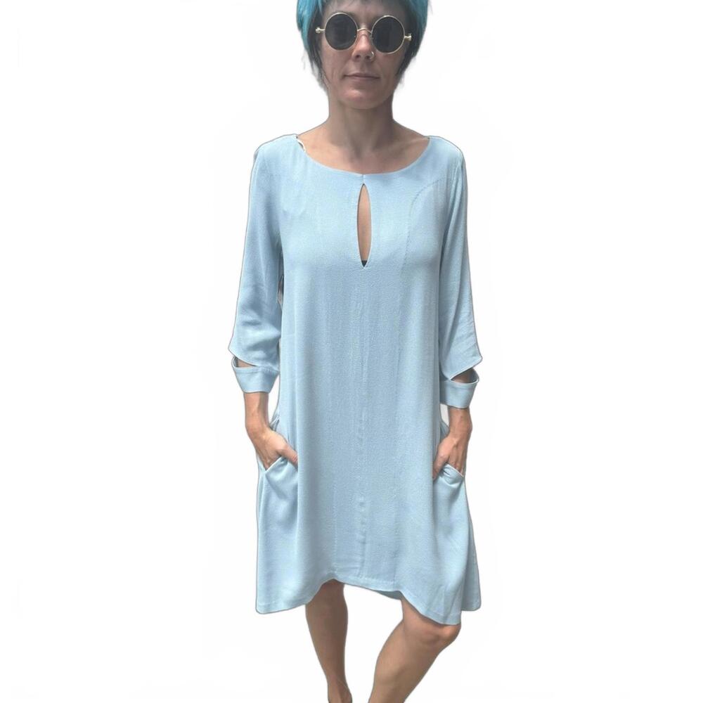 Dorothy Schumacher Baby Blue Crepe Dress Sz M